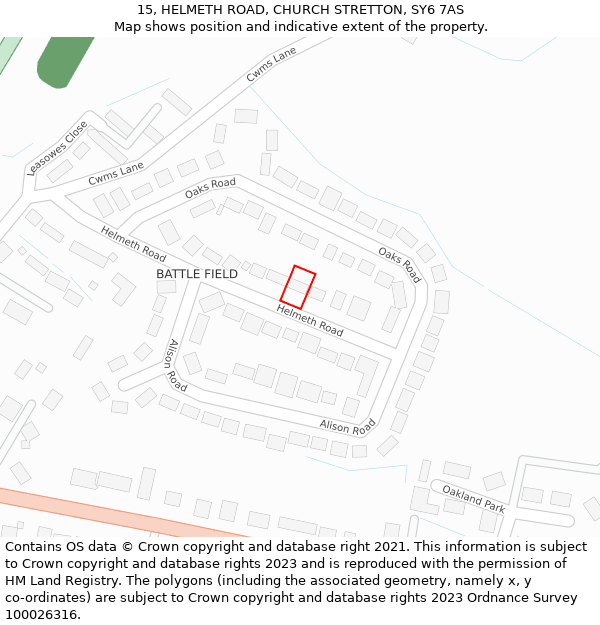 15, HELMETH ROAD, CHURCH STRETTON, SY6 7AS: Location map and indicative extent of plot