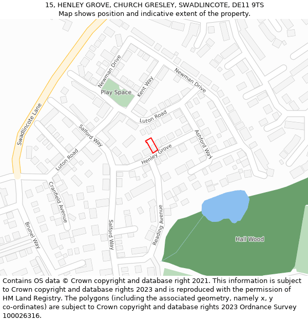 15, HENLEY GROVE, CHURCH GRESLEY, SWADLINCOTE, DE11 9TS: Location map and indicative extent of plot