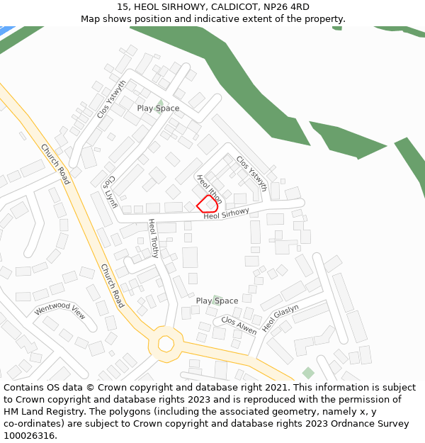 15, HEOL SIRHOWY, CALDICOT, NP26 4RD: Location map and indicative extent of plot