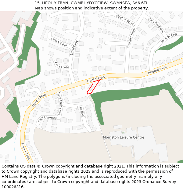 15, HEOL Y FRAN, CWMRHYDYCEIRW, SWANSEA, SA6 6TL: Location map and indicative extent of plot
