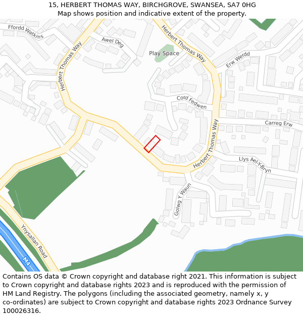 15, HERBERT THOMAS WAY, BIRCHGROVE, SWANSEA, SA7 0HG: Location map and indicative extent of plot