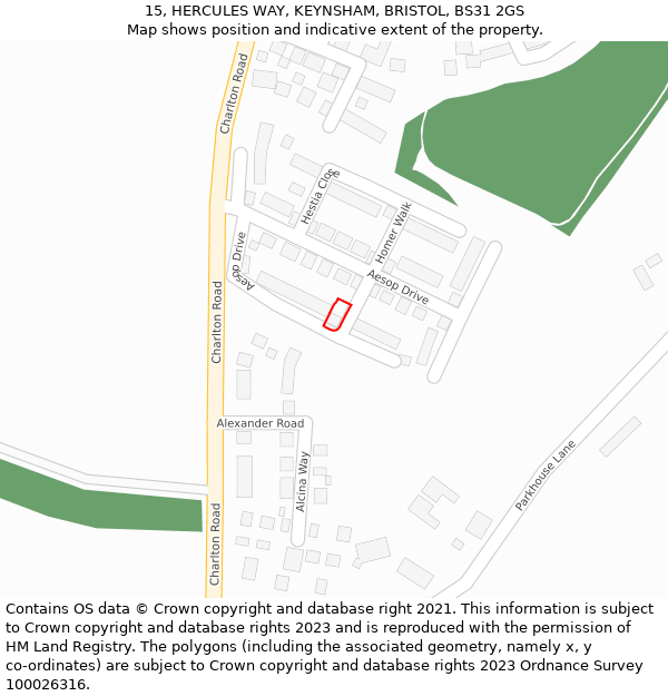 15, HERCULES WAY, KEYNSHAM, BRISTOL, BS31 2GS: Location map and indicative extent of plot