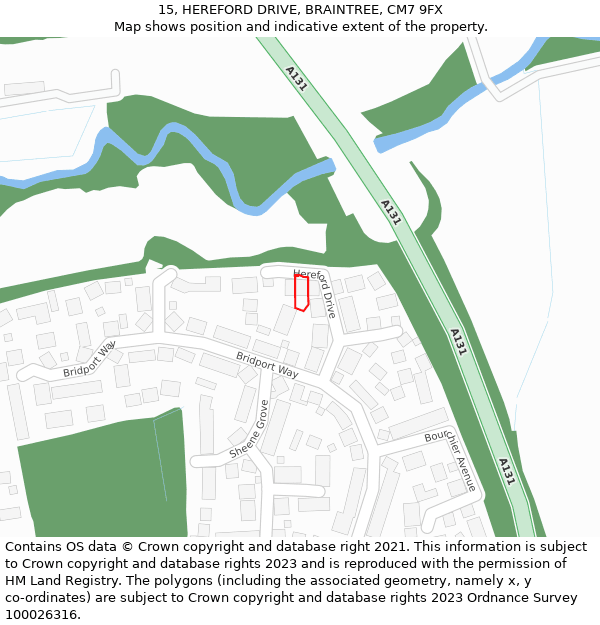 15, HEREFORD DRIVE, BRAINTREE, CM7 9FX: Location map and indicative extent of plot