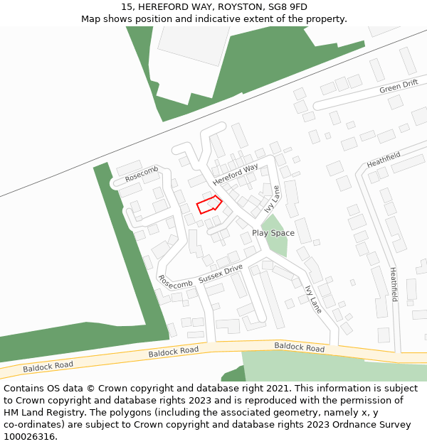 15, HEREFORD WAY, ROYSTON, SG8 9FD: Location map and indicative extent of plot