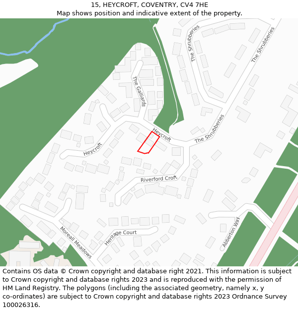 15, HEYCROFT, COVENTRY, CV4 7HE: Location map and indicative extent of plot