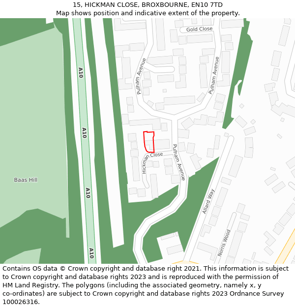 15, HICKMAN CLOSE, BROXBOURNE, EN10 7TD: Location map and indicative extent of plot