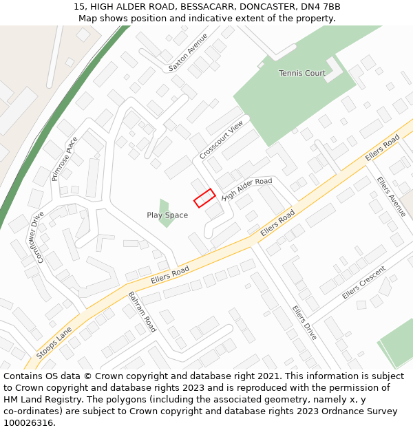 15, HIGH ALDER ROAD, BESSACARR, DONCASTER, DN4 7BB: Location map and indicative extent of plot