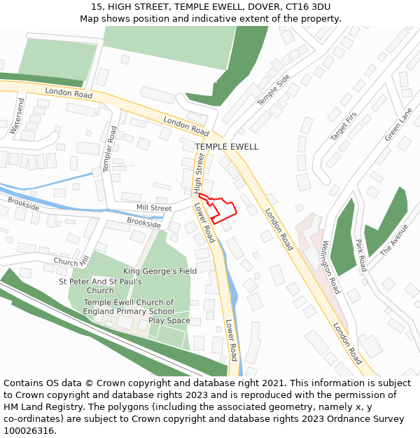 15, HIGH STREET, TEMPLE EWELL, DOVER, CT16 3DU: Location map and indicative extent of plot