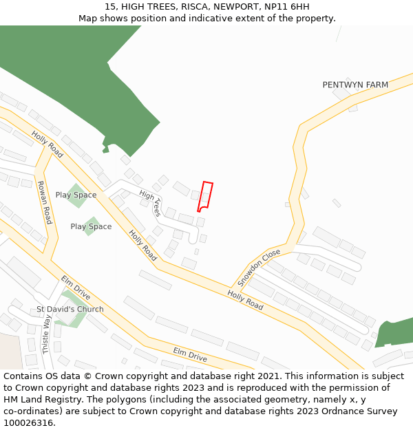 15, HIGH TREES, RISCA, NEWPORT, NP11 6HH: Location map and indicative extent of plot