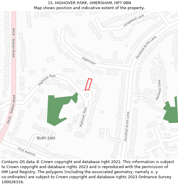 15, HIGHOVER PARK, AMERSHAM, HP7 0BN: Location map and indicative extent of plot