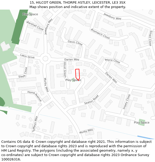 15, HILCOT GREEN, THORPE ASTLEY, LEICESTER, LE3 3SX: Location map and indicative extent of plot