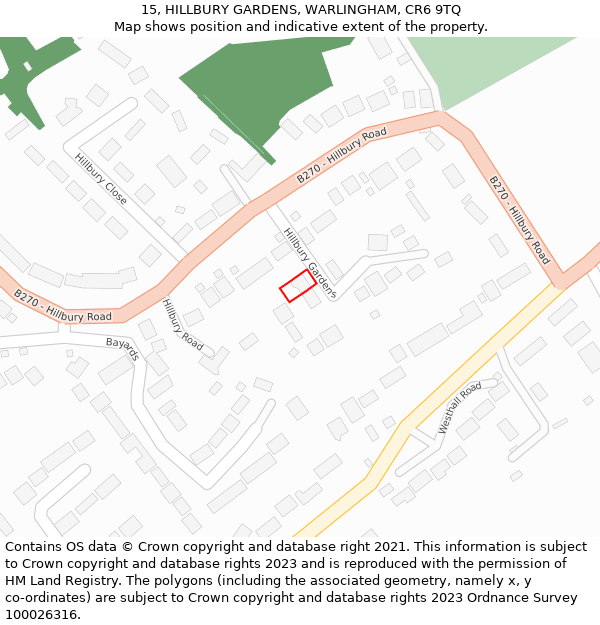 15, HILLBURY GARDENS, WARLINGHAM, CR6 9TQ: Location map and indicative extent of plot