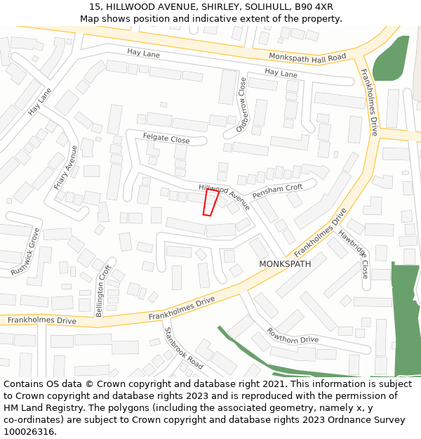 15, HILLWOOD AVENUE, SHIRLEY, SOLIHULL, B90 4XR: Location map and indicative extent of plot