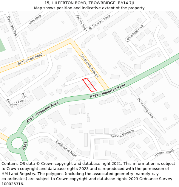 15, HILPERTON ROAD, TROWBRIDGE, BA14 7JL: Location map and indicative extent of plot