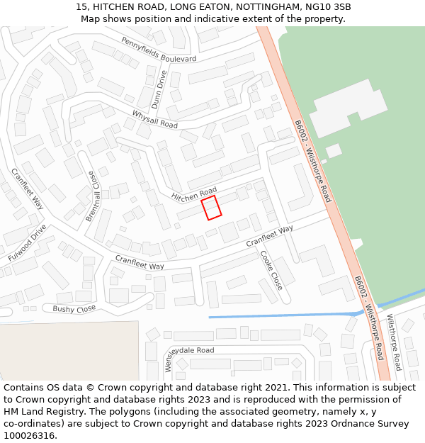 15, HITCHEN ROAD, LONG EATON, NOTTINGHAM, NG10 3SB: Location map and indicative extent of plot