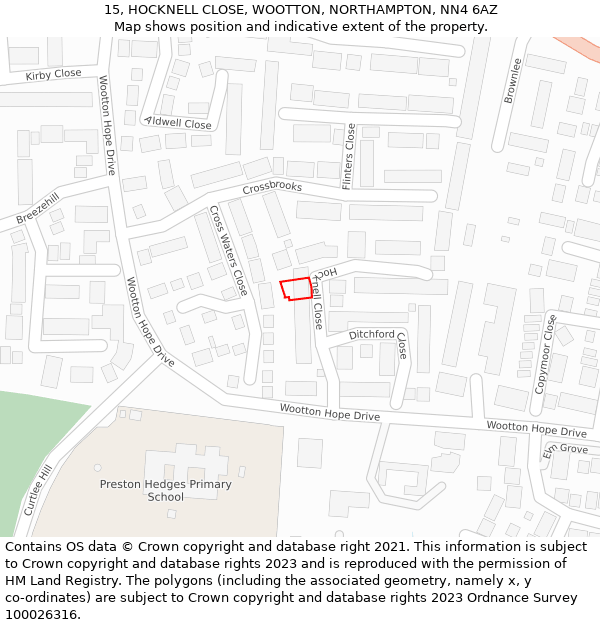 15, HOCKNELL CLOSE, WOOTTON, NORTHAMPTON, NN4 6AZ: Location map and indicative extent of plot