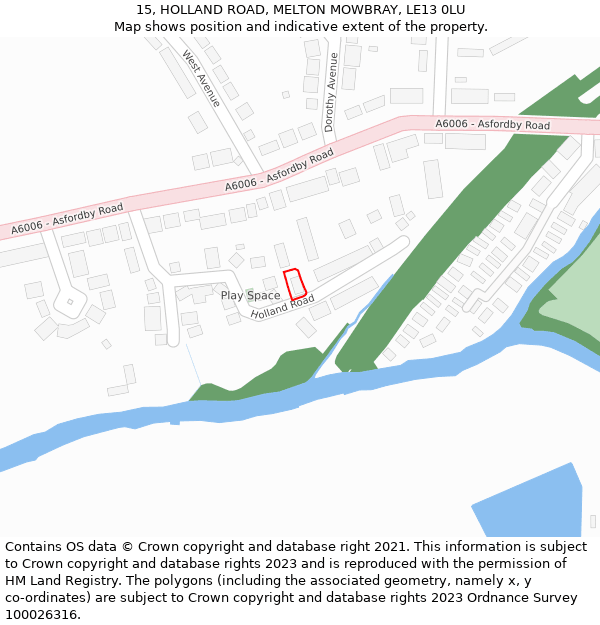 15, HOLLAND ROAD, MELTON MOWBRAY, LE13 0LU: Location map and indicative extent of plot