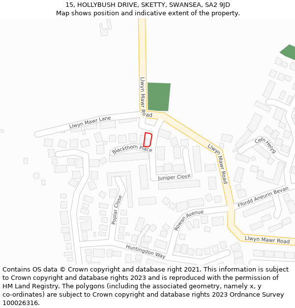 15, HOLLYBUSH DRIVE, SKETTY, SWANSEA, SA2 9JD: Location map and indicative extent of plot