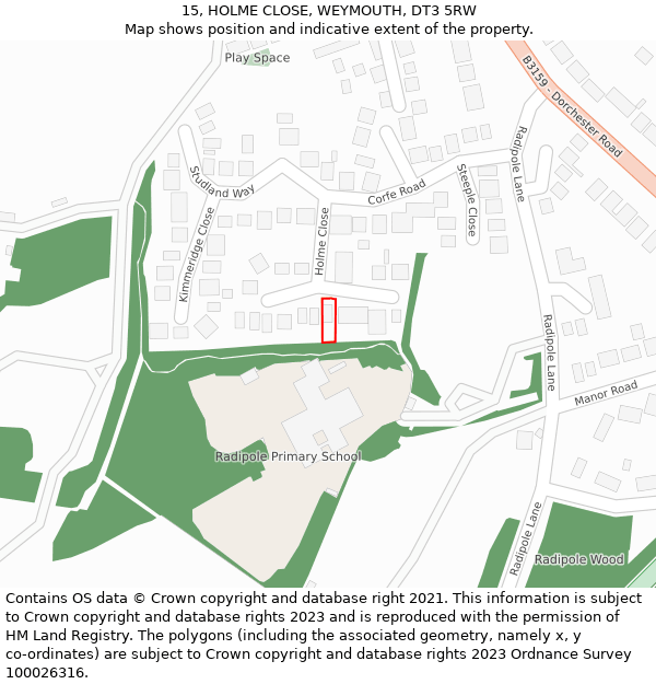 15, HOLME CLOSE, WEYMOUTH, DT3 5RW: Location map and indicative extent of plot