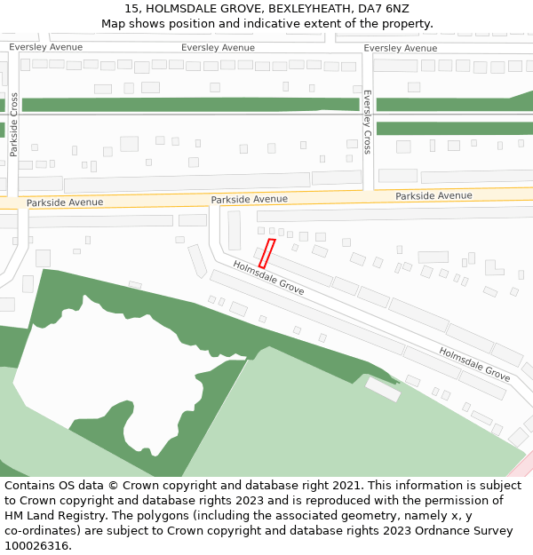 15, HOLMSDALE GROVE, BEXLEYHEATH, DA7 6NZ: Location map and indicative extent of plot