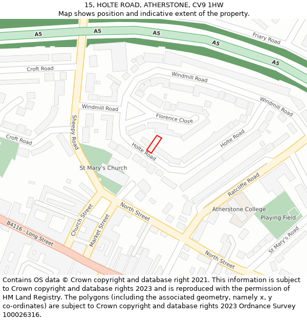 15, HOLTE ROAD, ATHERSTONE, CV9 1HW: Location map and indicative extent of plot