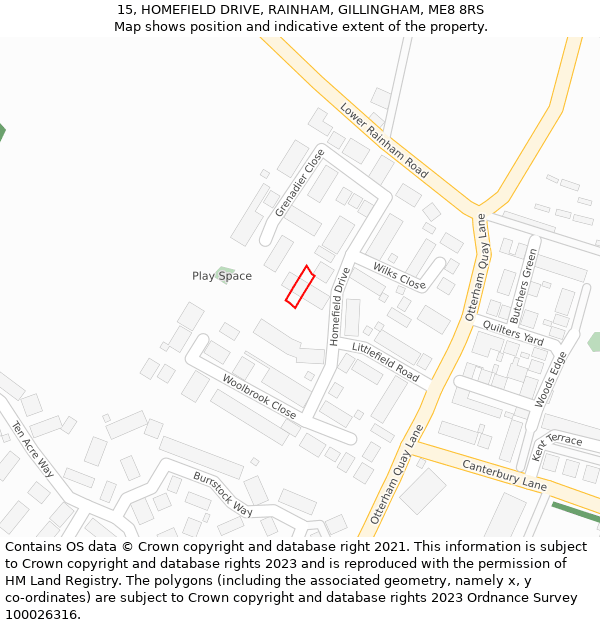 15, HOMEFIELD DRIVE, RAINHAM, GILLINGHAM, ME8 8RS: Location map and indicative extent of plot