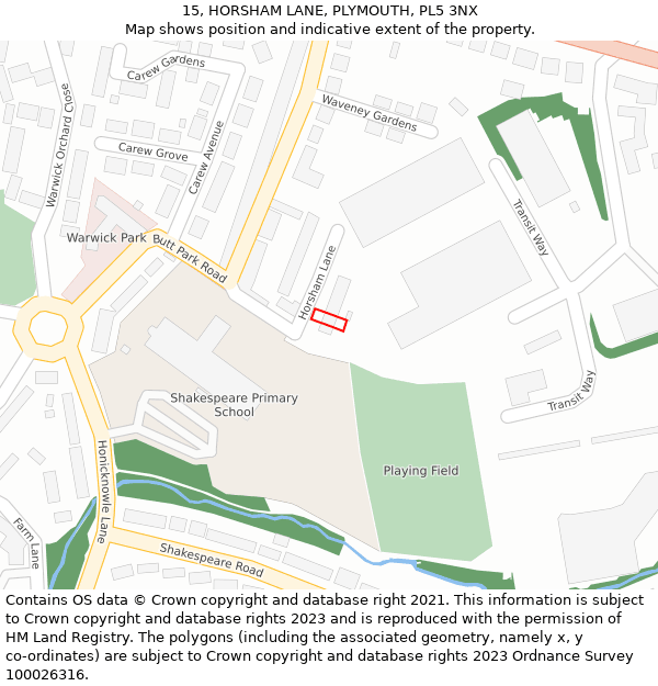 15, HORSHAM LANE, PLYMOUTH, PL5 3NX: Location map and indicative extent of plot