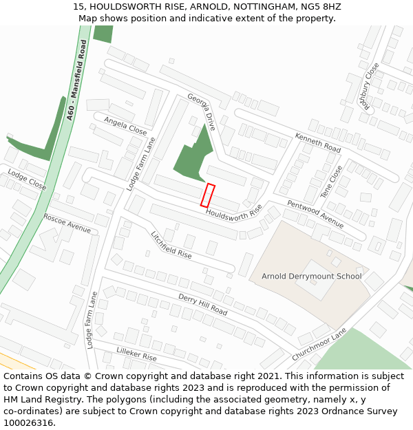 15, HOULDSWORTH RISE, ARNOLD, NOTTINGHAM, NG5 8HZ: Location map and indicative extent of plot