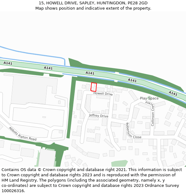 15, HOWELL DRIVE, SAPLEY, HUNTINGDON, PE28 2GD: Location map and indicative extent of plot