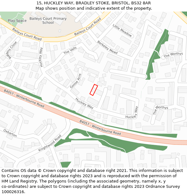 15, HUCKLEY WAY, BRADLEY STOKE, BRISTOL, BS32 8AR: Location map and indicative extent of plot