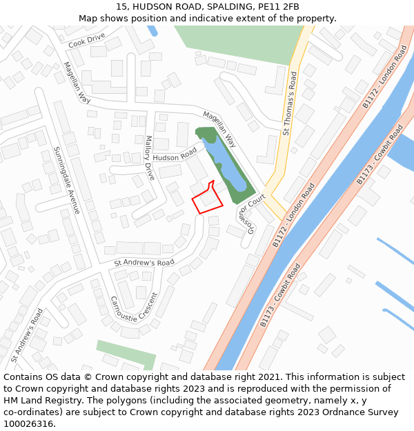 15, HUDSON ROAD, SPALDING, PE11 2FB: Location map and indicative extent of plot