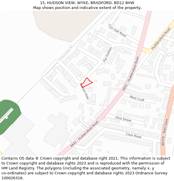 15, HUDSON VIEW, WYKE, BRADFORD, BD12 8HW: Location map and indicative extent of plot