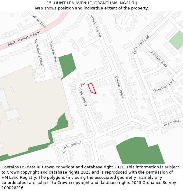 15, HUNT LEA AVENUE, GRANTHAM, NG31 7JJ: Location map and indicative extent of plot