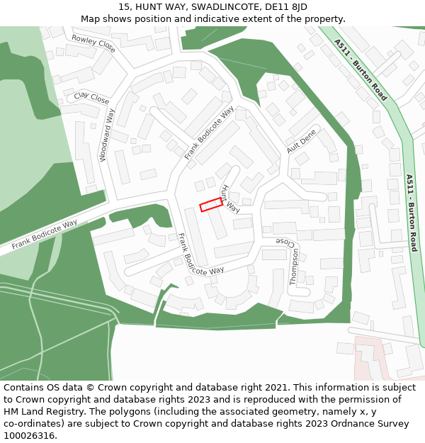 15, HUNT WAY, SWADLINCOTE, DE11 8JD: Location map and indicative extent of plot