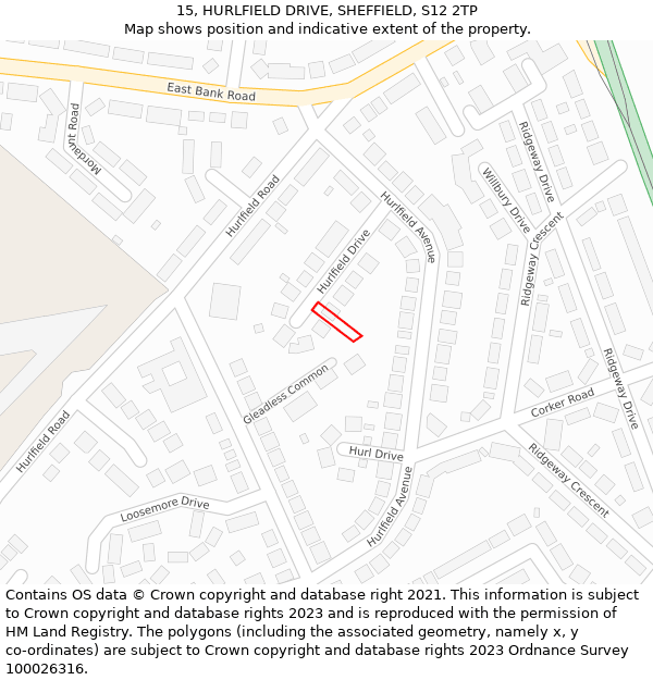 15, HURLFIELD DRIVE, SHEFFIELD, S12 2TP: Location map and indicative extent of plot