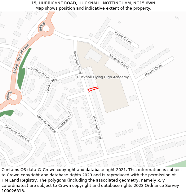 15, HURRICANE ROAD, HUCKNALL, NOTTINGHAM, NG15 6WN: Location map and indicative extent of plot