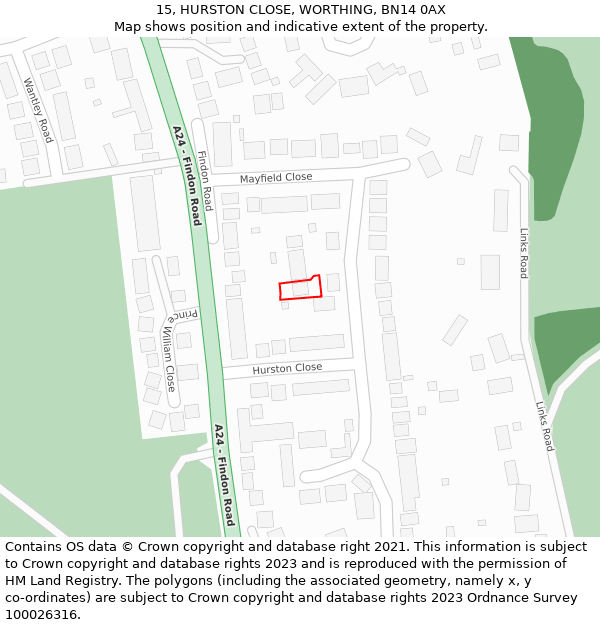 15, HURSTON CLOSE, WORTHING, BN14 0AX: Location map and indicative extent of plot