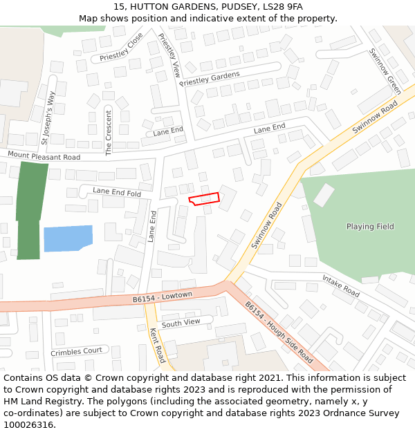 15, HUTTON GARDENS, PUDSEY, LS28 9FA: Location map and indicative extent of plot