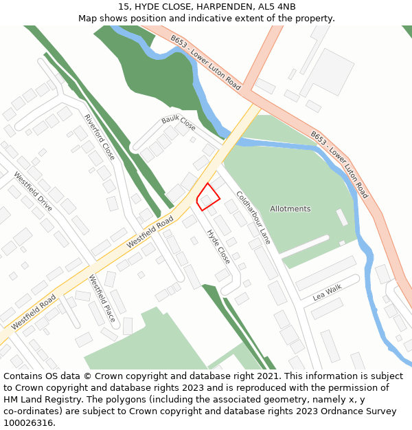 15, HYDE CLOSE, HARPENDEN, AL5 4NB: Location map and indicative extent of plot