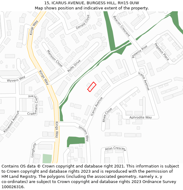 15, ICARUS AVENUE, BURGESS HILL, RH15 0UW: Location map and indicative extent of plot