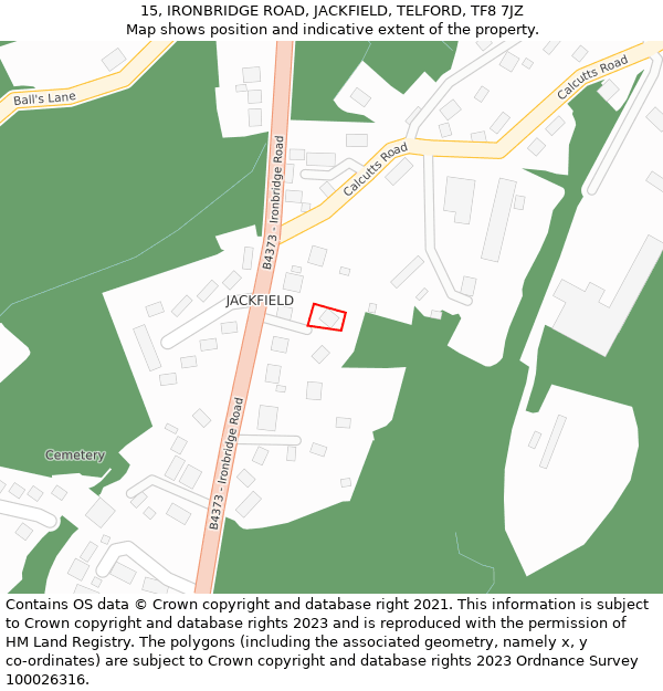 15, IRONBRIDGE ROAD, JACKFIELD, TELFORD, TF8 7JZ: Location map and indicative extent of plot