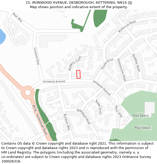 15, IRONWOOD AVENUE, DESBOROUGH, KETTERING, NN14 2JJ: Location map and indicative extent of plot