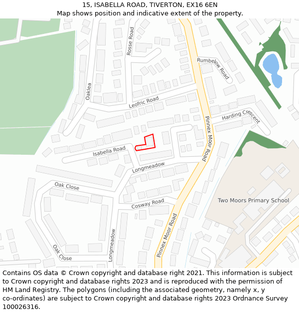 15, ISABELLA ROAD, TIVERTON, EX16 6EN: Location map and indicative extent of plot