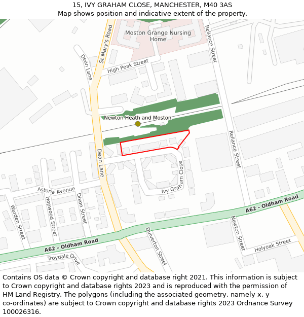 15, IVY GRAHAM CLOSE, MANCHESTER, M40 3AS: Location map and indicative extent of plot