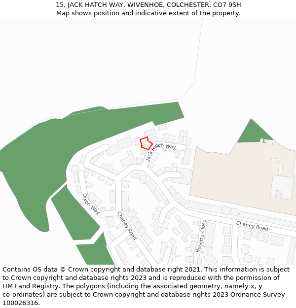 15, JACK HATCH WAY, WIVENHOE, COLCHESTER, CO7 9SH: Location map and indicative extent of plot