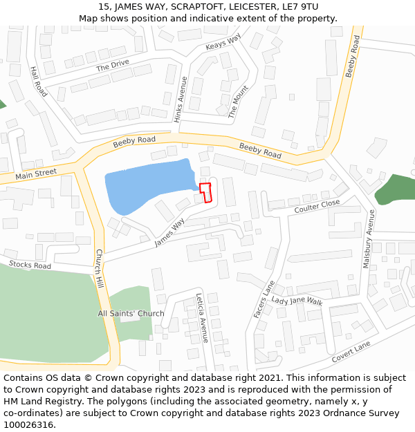15, JAMES WAY, SCRAPTOFT, LEICESTER, LE7 9TU: Location map and indicative extent of plot
