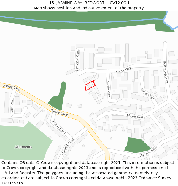 15, JASMINE WAY, BEDWORTH, CV12 0GU: Location map and indicative extent of plot