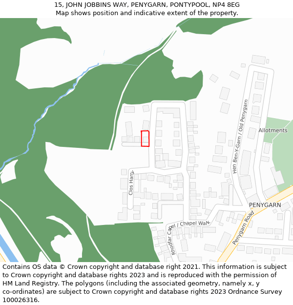 15, JOHN JOBBINS WAY, PENYGARN, PONTYPOOL, NP4 8EG: Location map and indicative extent of plot
