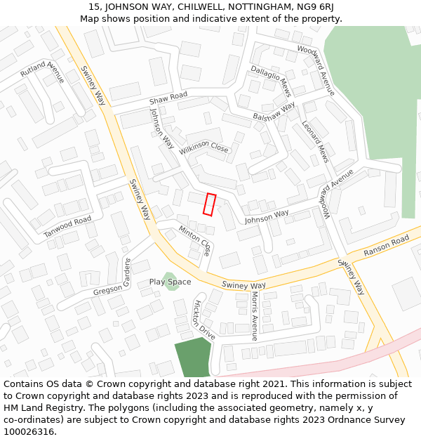 15, JOHNSON WAY, CHILWELL, NOTTINGHAM, NG9 6RJ: Location map and indicative extent of plot