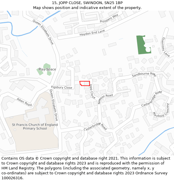 15, JOPP CLOSE, SWINDON, SN25 1BP: Location map and indicative extent of plot